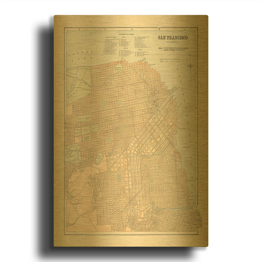 'San Francisco Map' By Wild Apple Portfolio Gold Metal Wall Art