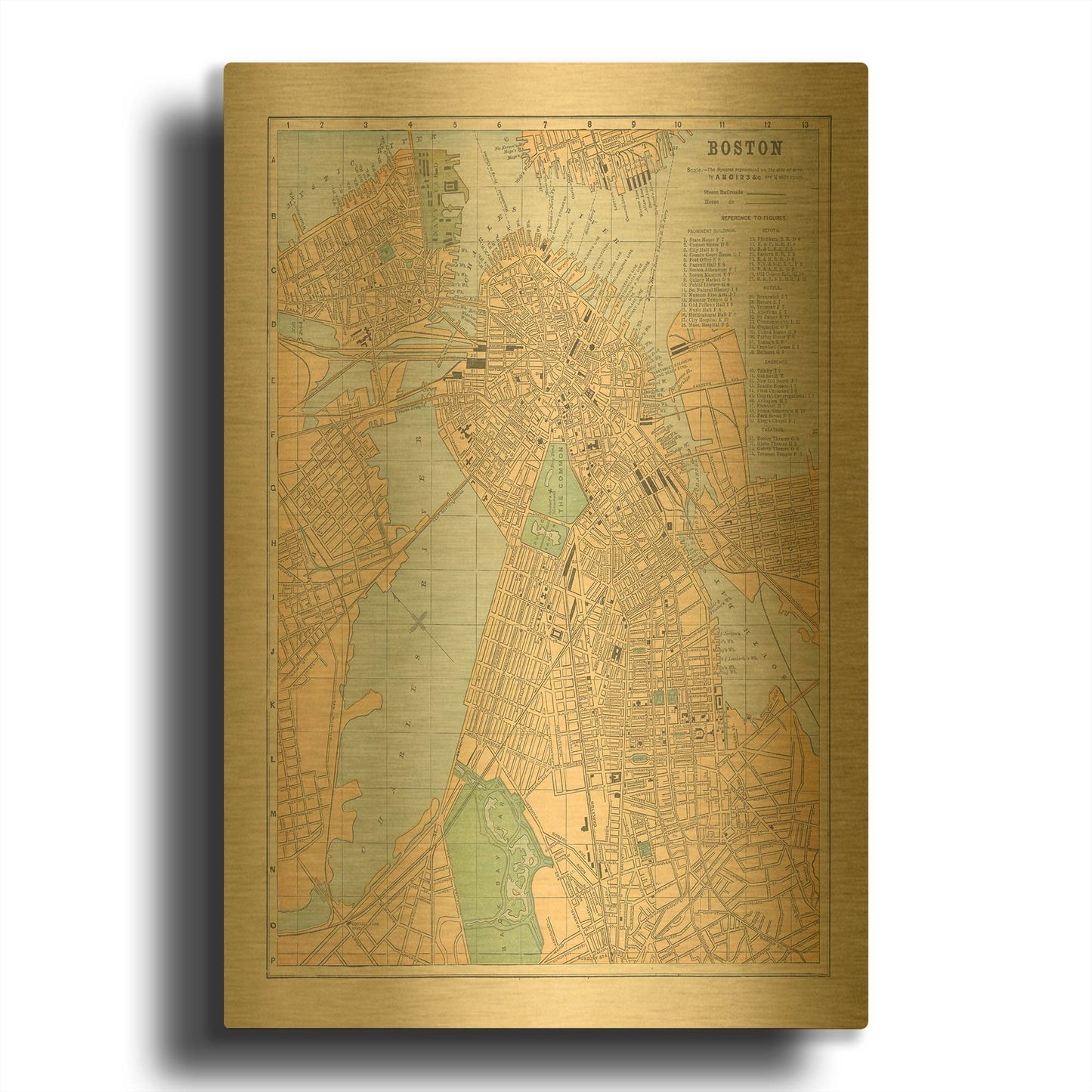 'Boston Map' By Wild Apple Portfolio Gold Metal Wall Art