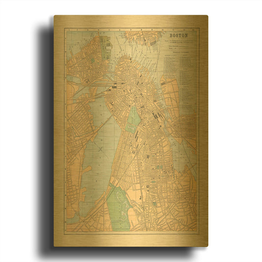 'Boston Map' By Wild Apple Portfolio Gold Metal Wall Art