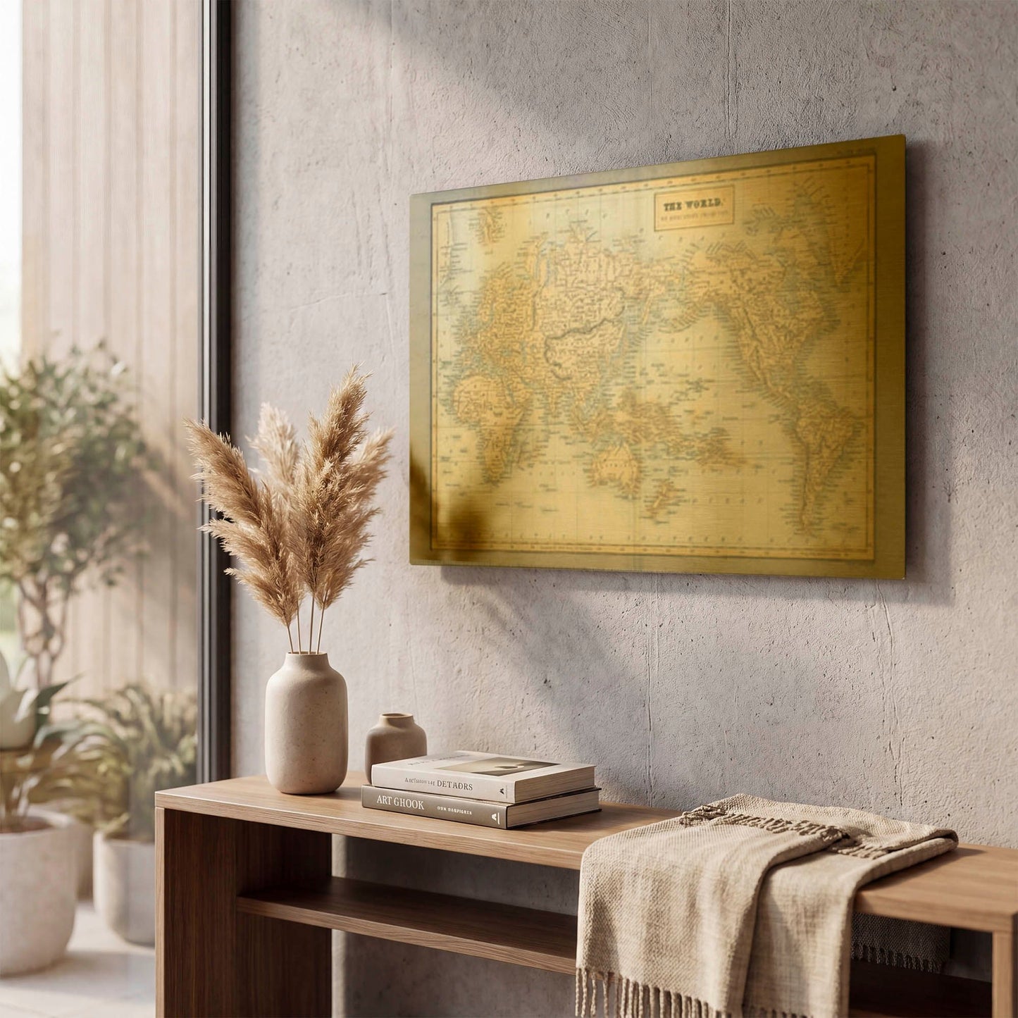 'The World Map Neutral' By Wild Apple Portfolio Gold Metal Wall Art