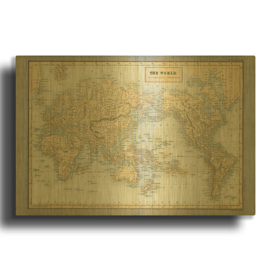 'The World Map Neutral' By Wild Apple Portfolio Gold Metal Wall Art