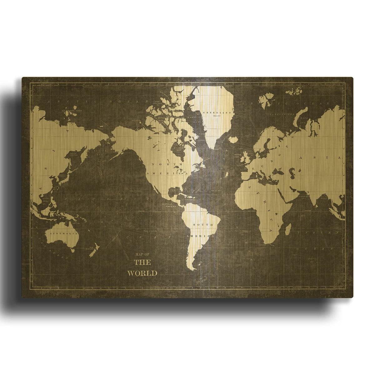 'Blueprint World Map Gray' By Sue Schlabach Gold Metal Wall Art
