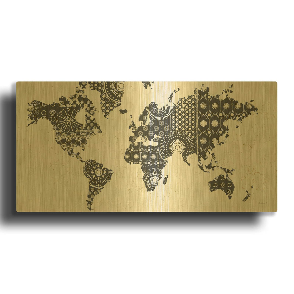 'Kami Map - No Border' By Kathrine Lovell Gold Metal Wall Art