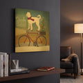 'White Doodle on Bike Christmas' By Ryan Fowler Gold Metal Wall Art