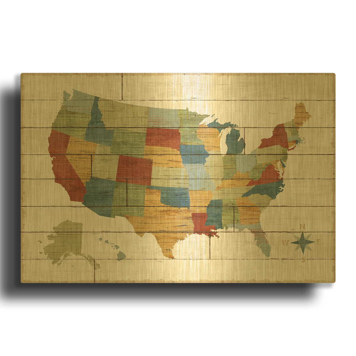'Barnboard Map no Words' By Sue Schlabach Gold Metal Wall Art