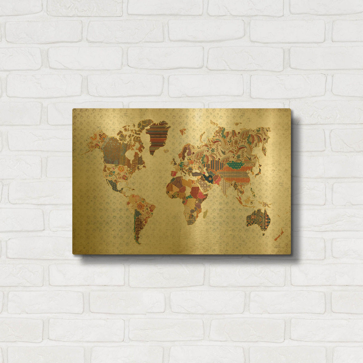 'Pattern World Map Geo Background' By Laura Marshall Gold Metal Wall Art