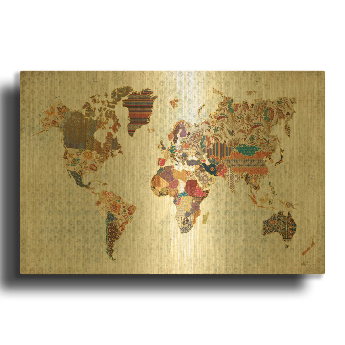 'Pattern World Map Geo Background' By Laura Marshall Gold Metal Wall Art