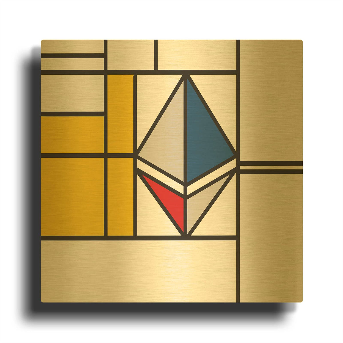 'Mondrian 3937 Ethereum Crypto Art-01' By Luxe Gold Metal Wall Art