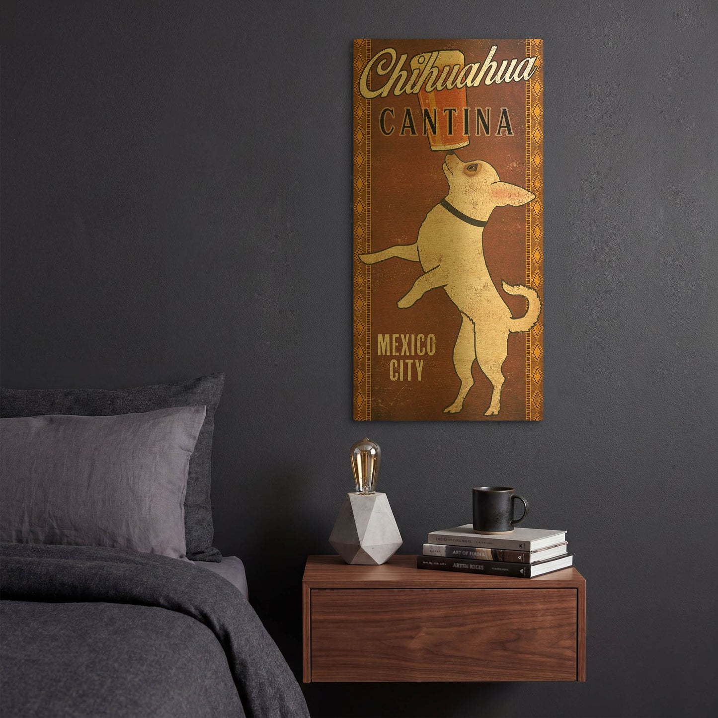 'White Chihuahua on Red' By Ryan Fowler Gold Metal Wall Art