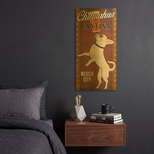 'White Chihuahua on Red' By Ryan Fowler Gold Metal Wall Art