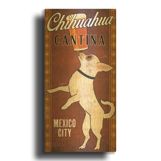 'White Chihuahua on Red' By Ryan Fowler Gold Metal Wall Art