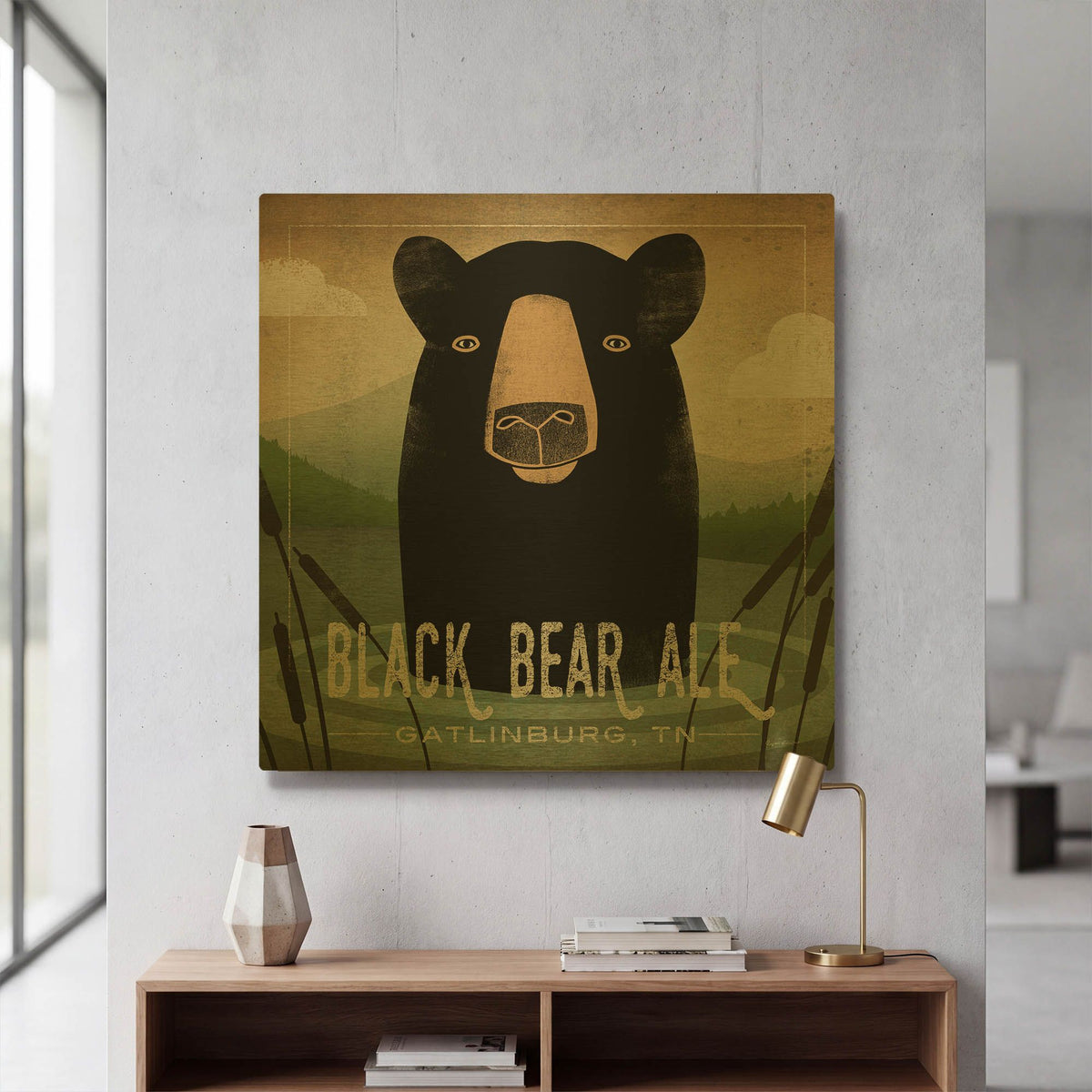 'Skinny Dip Black Bear Ale' By Ryan Fowler Gold Metal Wall Art