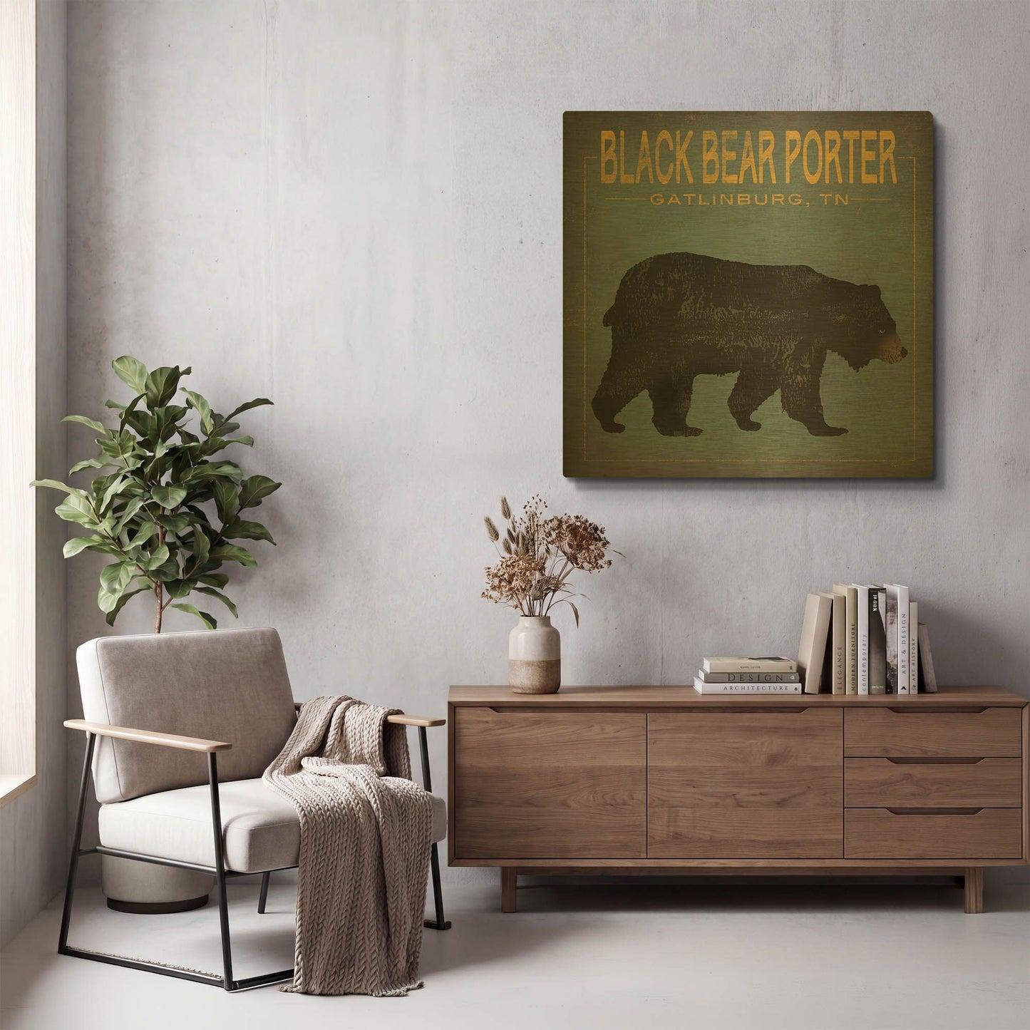 'Black Bear Porter' By Ryan Fowler Gold Metal Wall Art