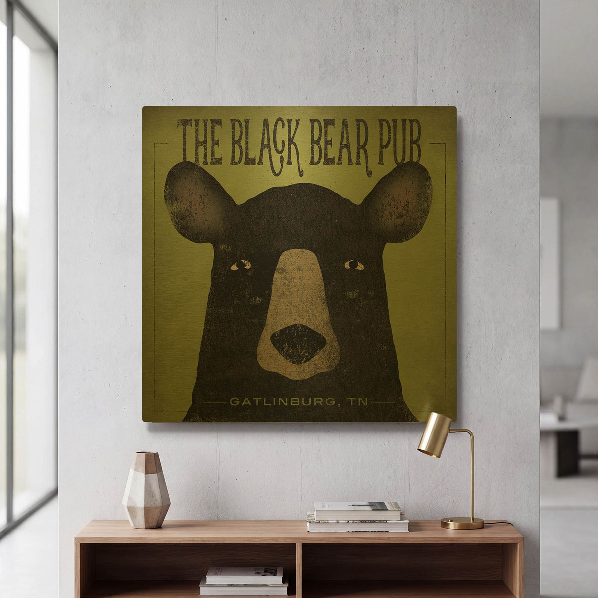 'The Black Bear Pub' By Ryan Fowler Gold Metal Wall Art