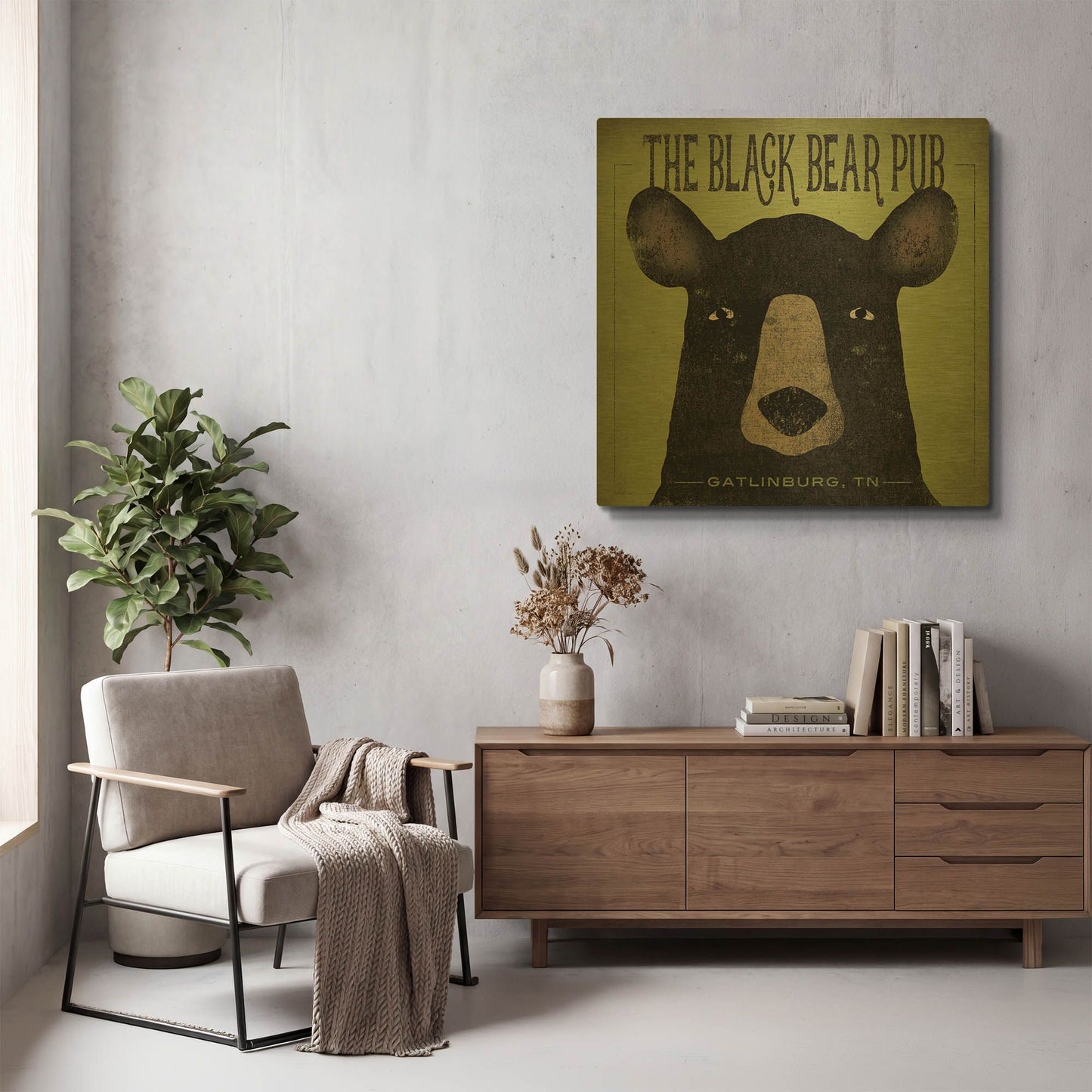 'The Black Bear Pub' By Ryan Fowler Gold Metal Wall Art