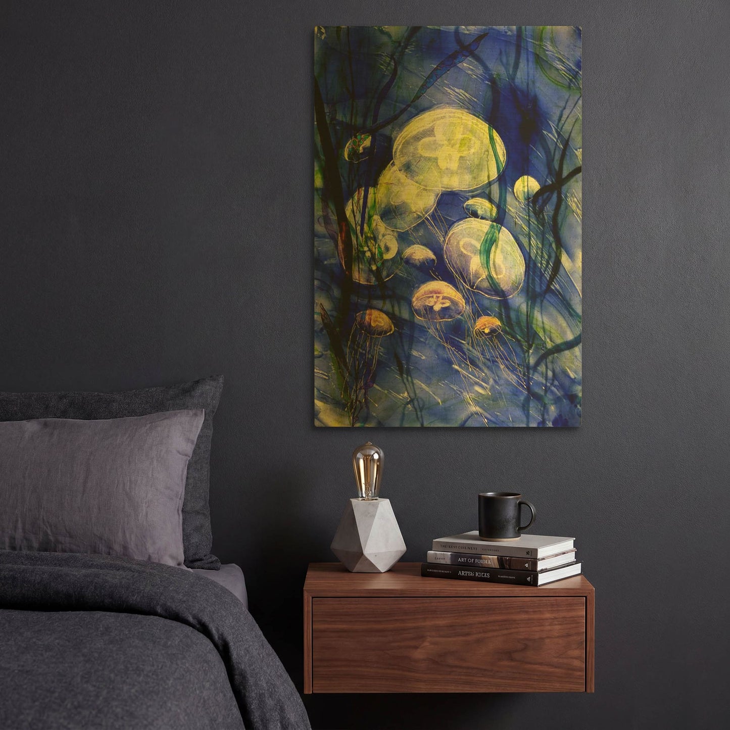 'Swimming With The Jellies' By Rita Shimelfarb Gold Metal Wall Art