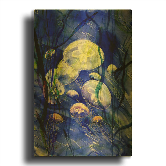 'Swimming With The Jellies' By Rita Shimelfarb Gold Metal Wall Art