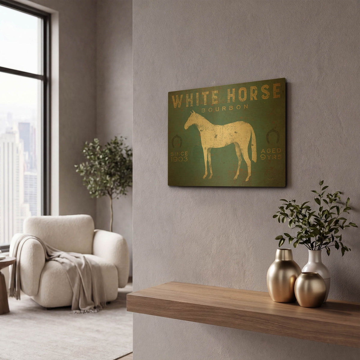 'White Horse No Kentucky' By Ryan Fowler Gold Metal Wall Art