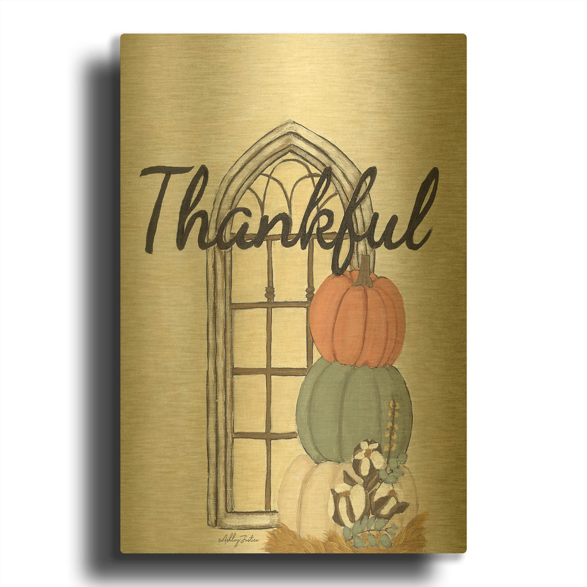 'Fall Thankful' By Ashley Justice Gold Metal Wall Art