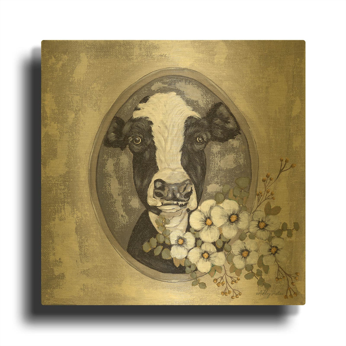 'Framed Cow' By Ashley Justice Gold Metal Wall Art