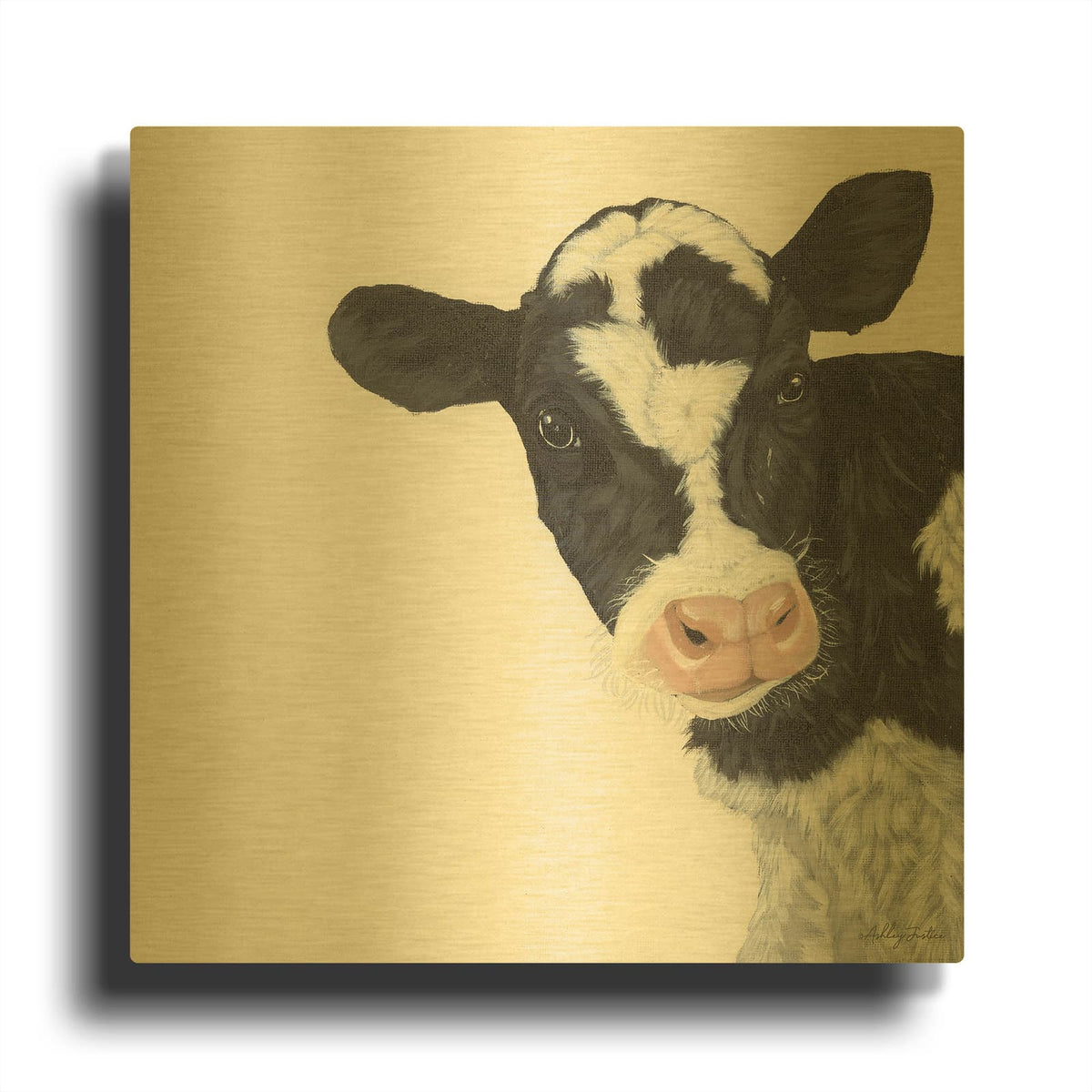 'Cow' By Ashley Justice Gold Metal Wall Art