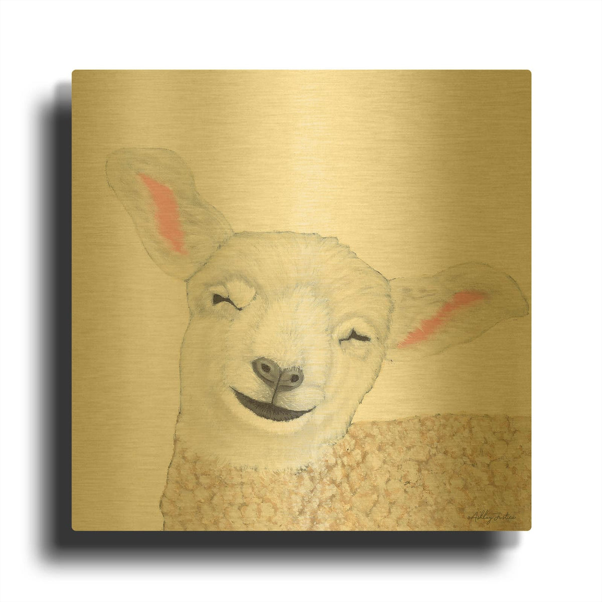 'Smiling Sheep' By Ashley Justice Gold Metal Wall Art
