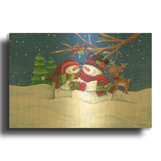 'Snow Couple' By Diane Kater Gold Metal Wall Art