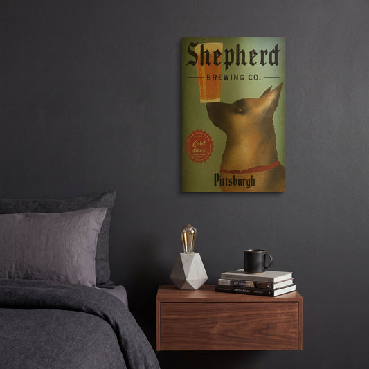 'German Shepherd Brewing Co Pittsburgh Black' By Ryan Fowler Gold Metal Wall Art