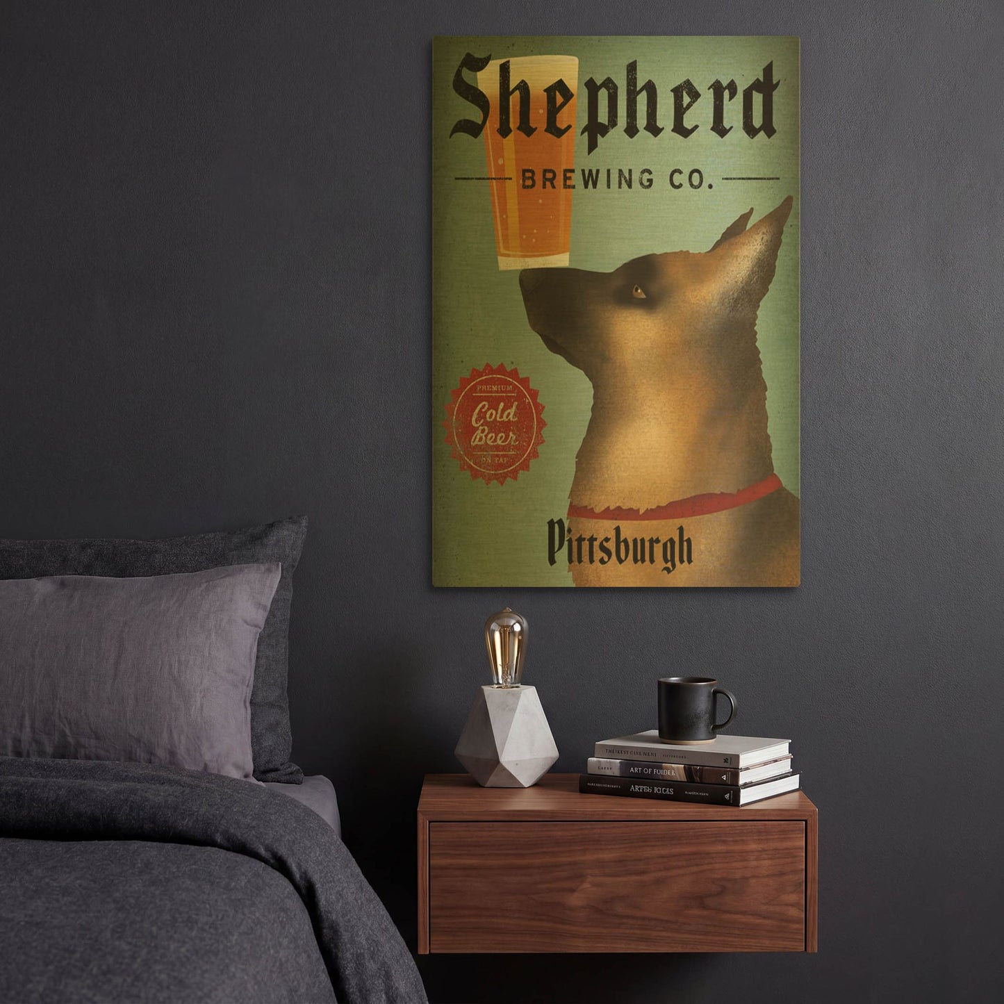 'German Shepherd Brewing Co Pittsburgh Black' By Ryan Fowler Gold Metal Wall Art
