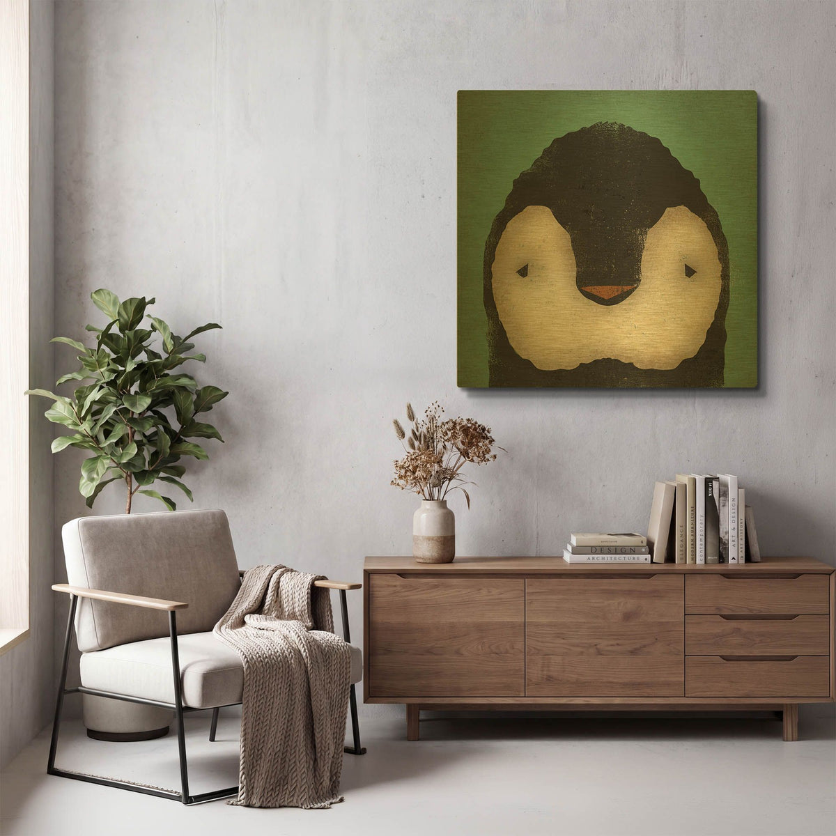 'Baby Penguin' By Ryan Fowler Gold Metal Wall Art