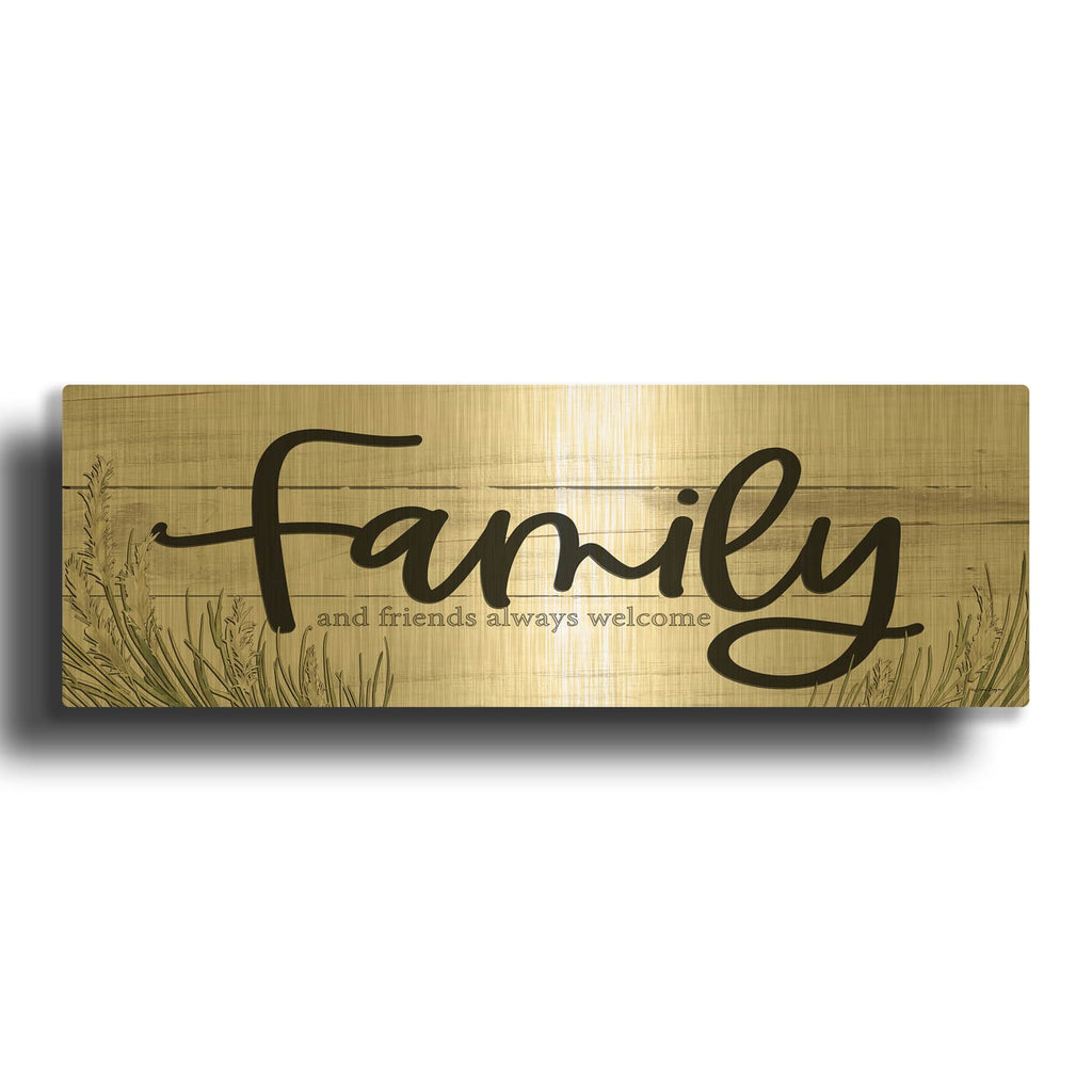 'Family and Friends Always Welcome' By Susie Boyer Gold Metal Wall Art