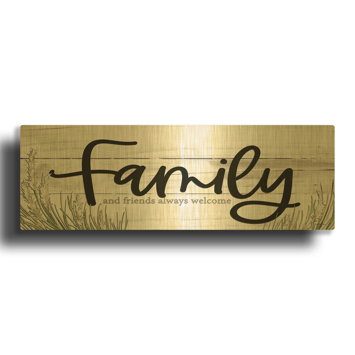 'Family and Friends Always Welcome' By Susie Boyer Gold Metal Wall Art