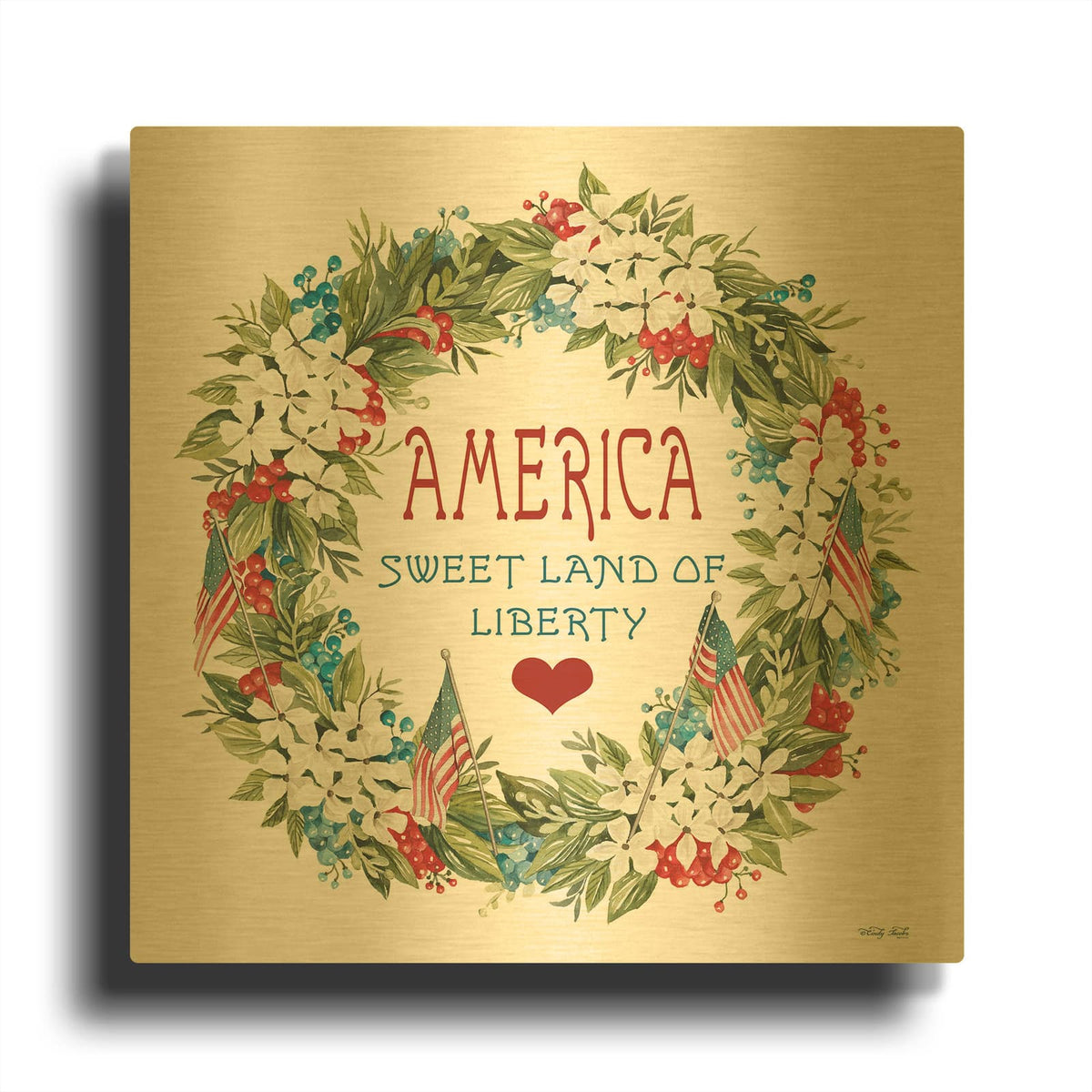 'America Wreath' By Cindy Jacobs Gold Metal Wall Art