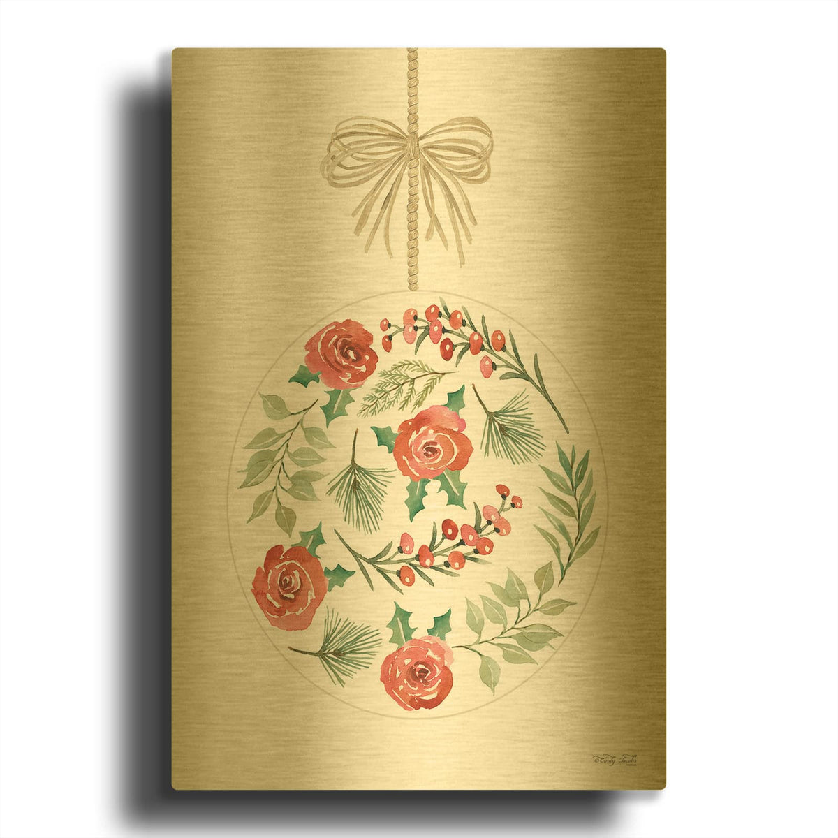 'Christmas Ornament IV' By Cindy Jacobs Gold Metal Wall Art