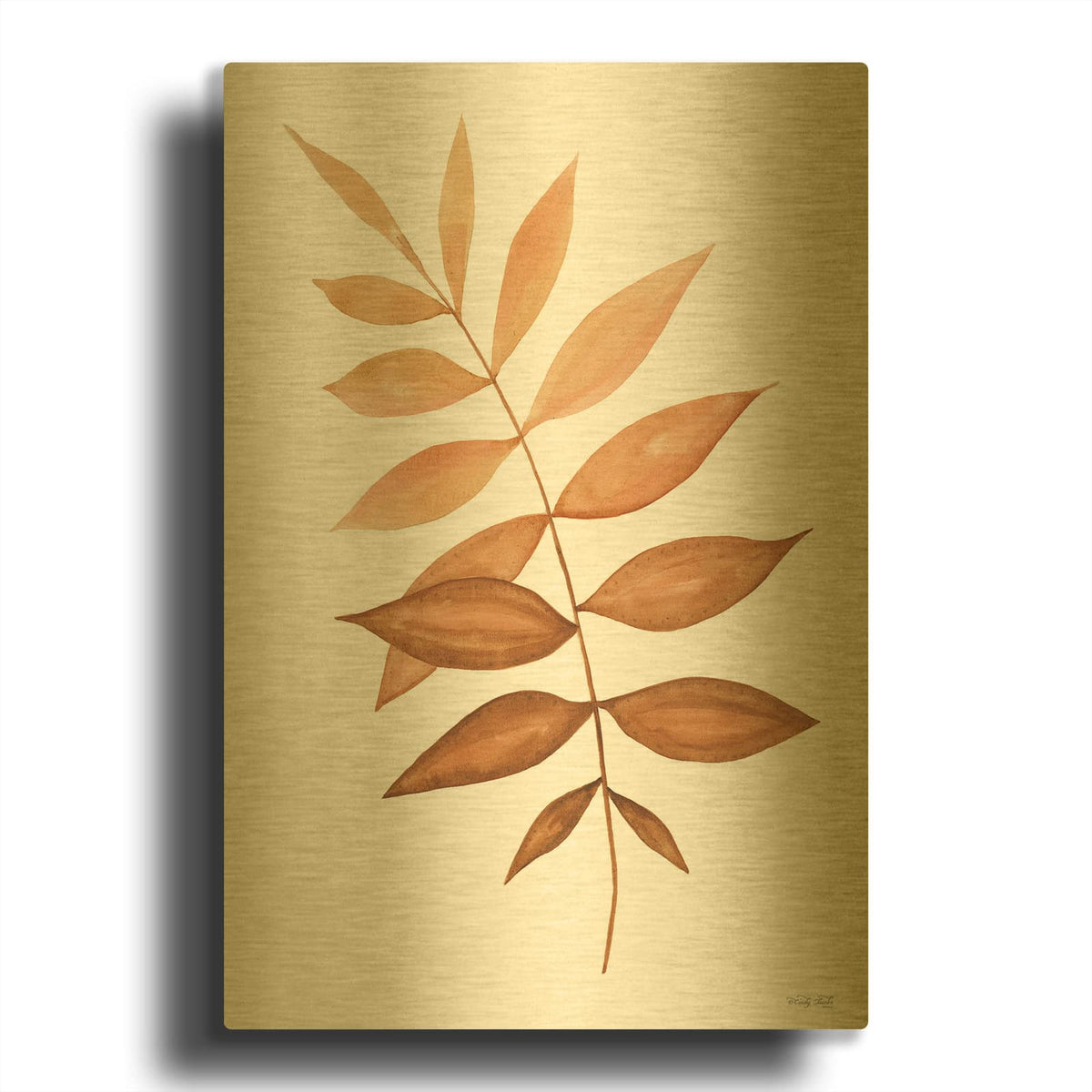 'Fall Leaf Stem II' By Cindy Jacobs Gold Metal Wall Art