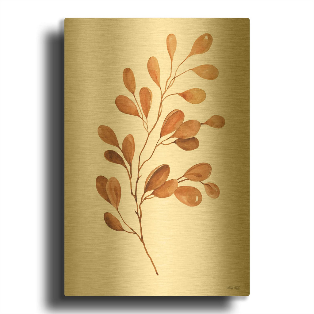 'Fall Leaf Stem III' By Cindy Jacobs Gold Metal Wall Art