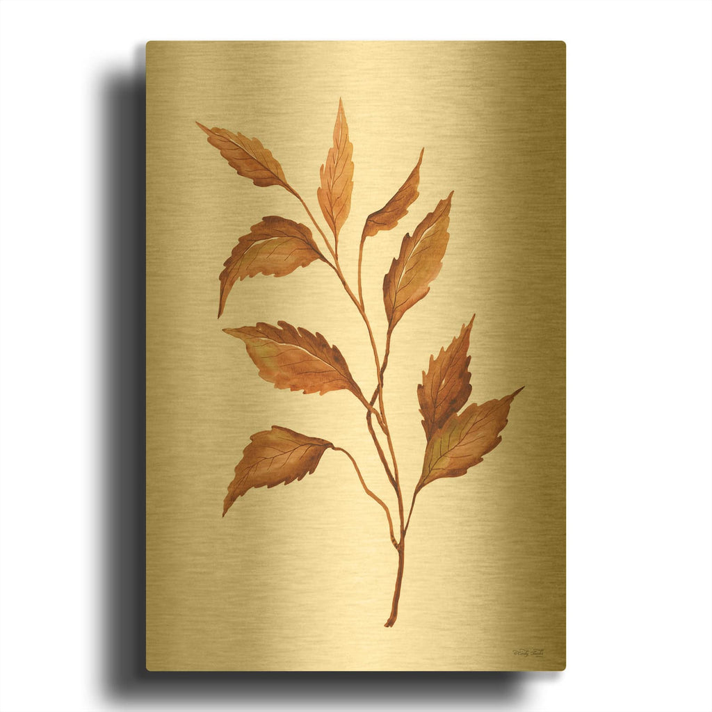 'Fall Leaf Stem IV' By Cindy Jacobs Gold Metal Wall Art