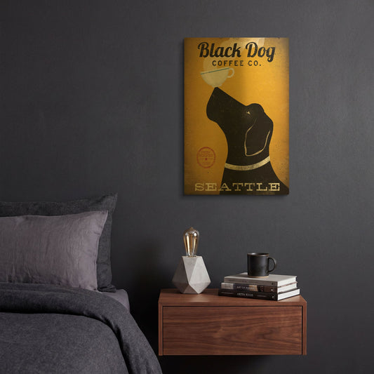 'Black Dog Coffee Co Seattle' By Ryan Fowler Gold Metal Wall Art