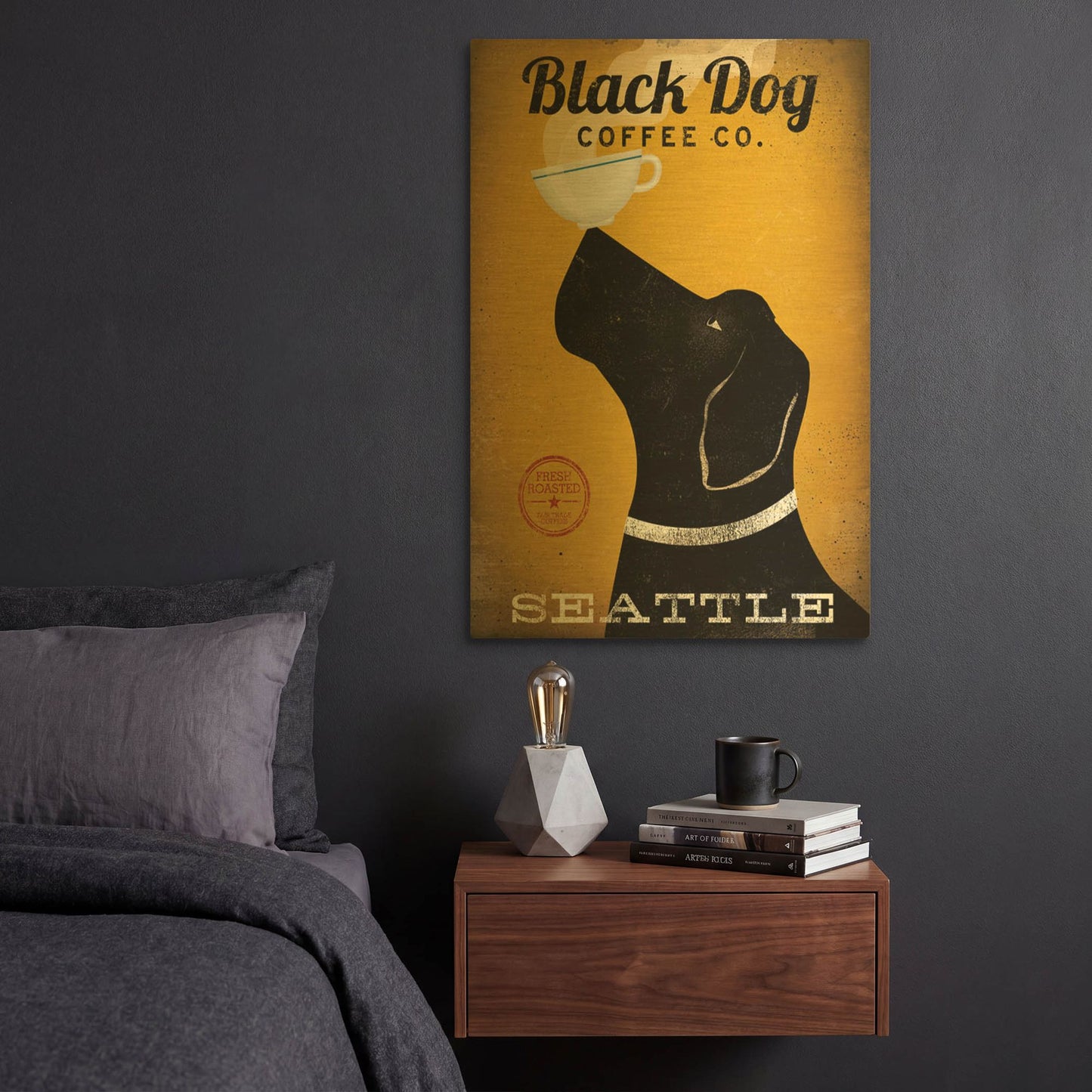 'Black Dog Coffee Co Seattle' By Ryan Fowler Gold Metal Wall Art
