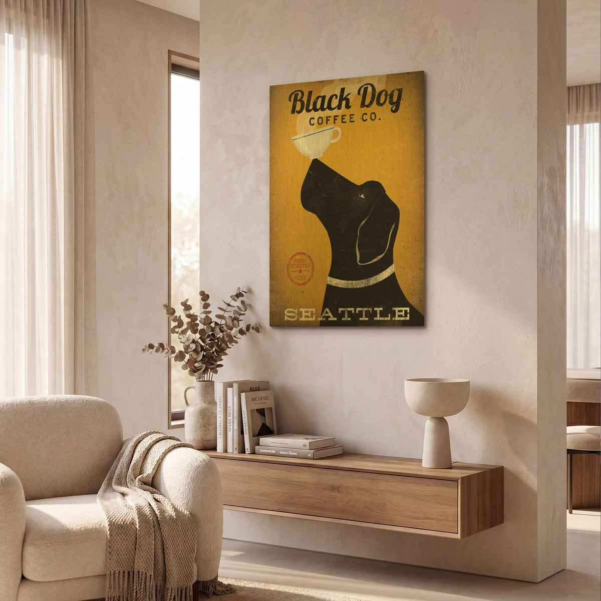 'Black Dog Coffee Co Seattle' By Ryan Fowler Gold Metal Wall Art