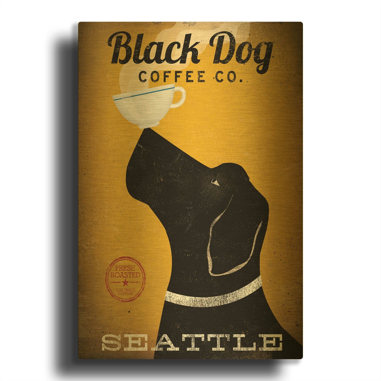 'Black Dog Coffee Co Seattle' By Ryan Fowler Gold Metal Wall Art