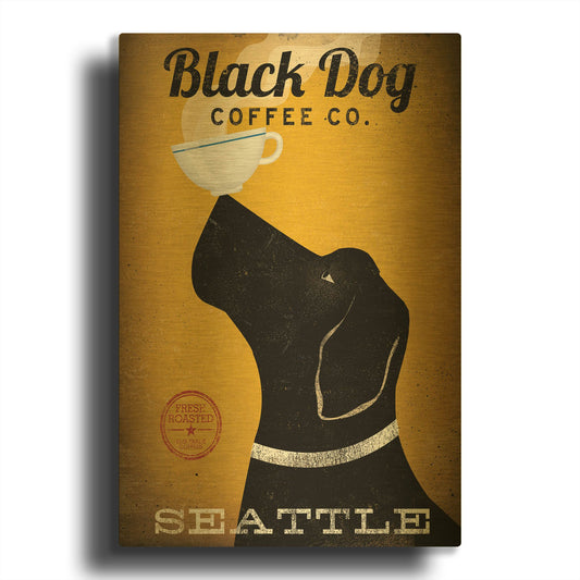 'Black Dog Coffee Co Seattle' By Ryan Fowler Gold Metal Wall Art