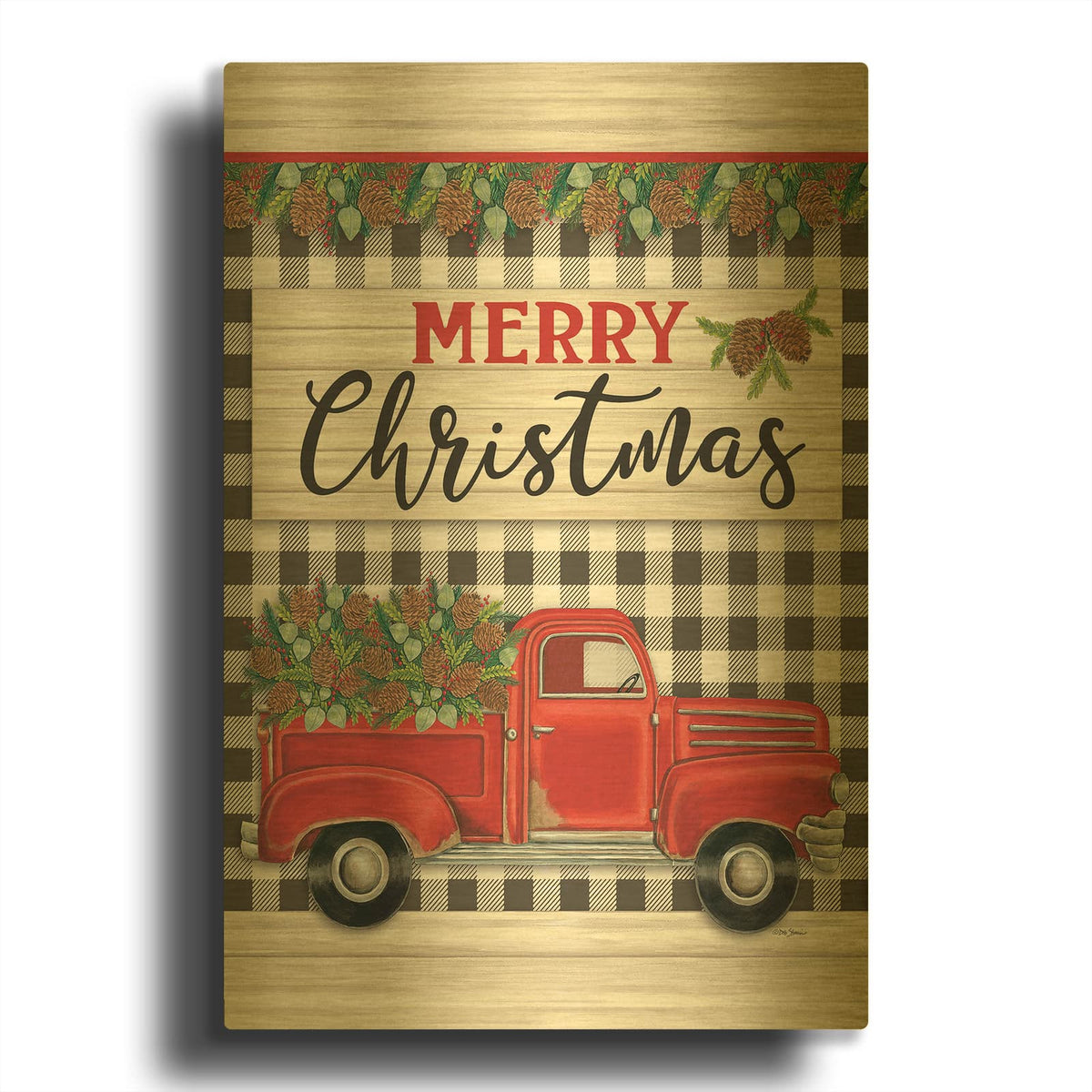 'Merry Christmas Red Truck' By Deb Strain Gold Metal Wall Art