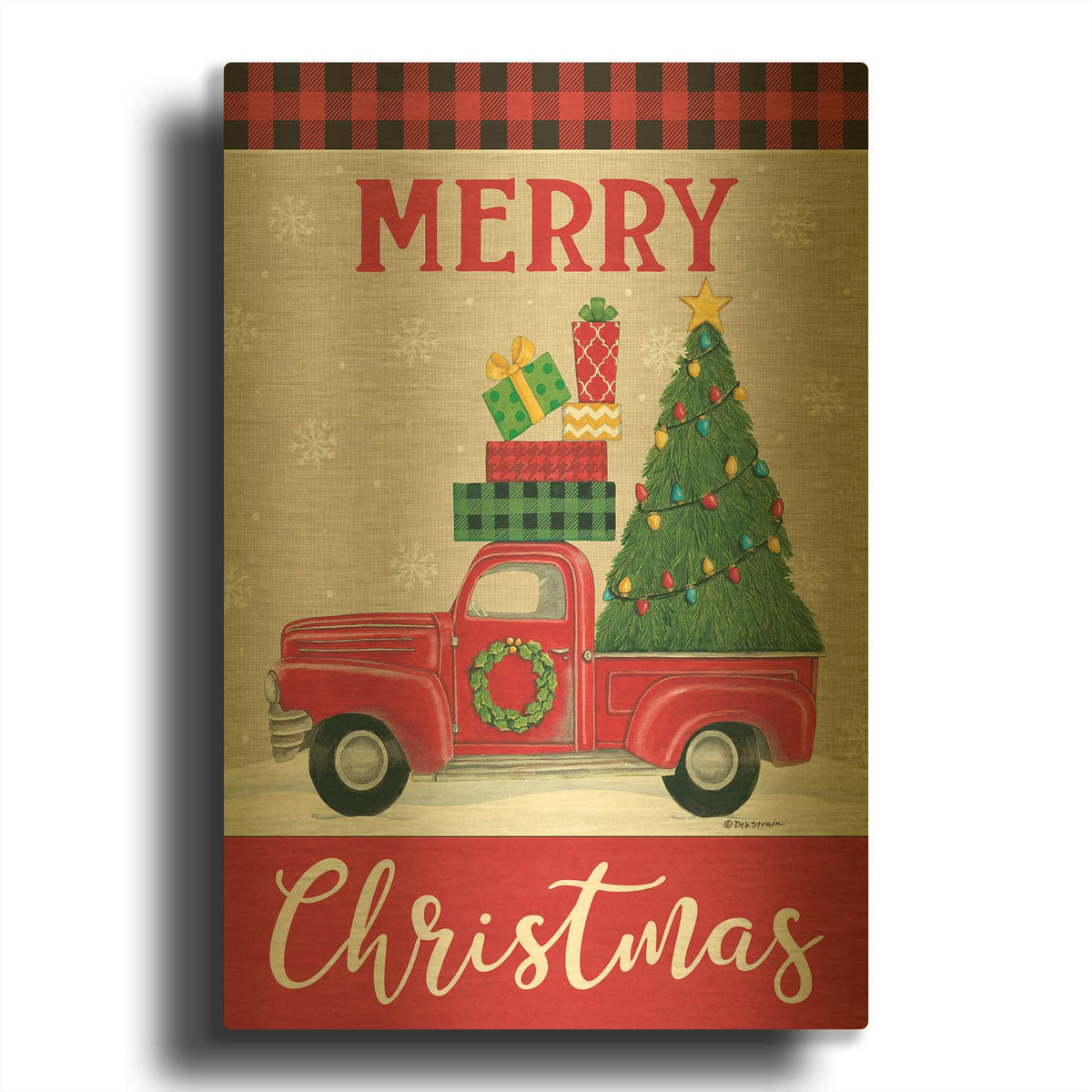 'Christmas Tree Truck' By Deb Strain Gold Metal Wall Art