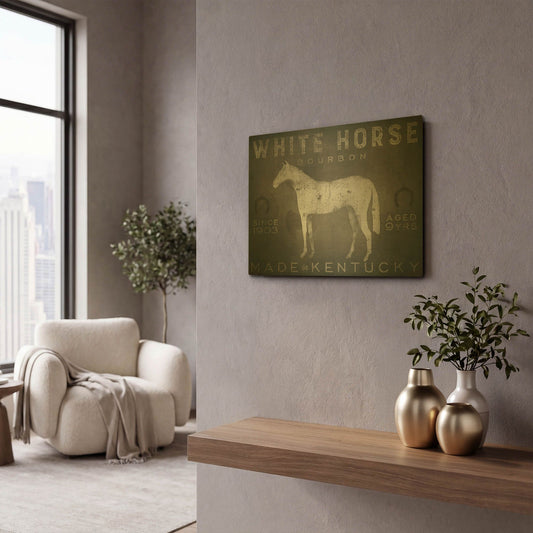 'White Horse with Words' By Ryan Fowler Gold Metal Wall Art