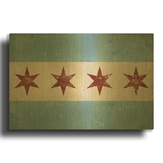 'Chicago Flag' By Ryan Fowler Gold Metal Wall Art