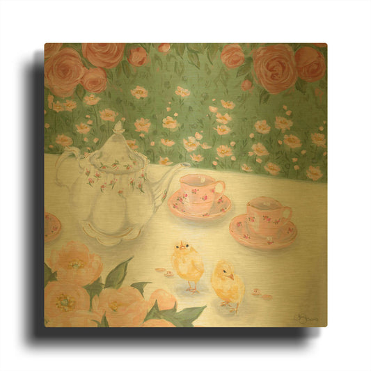 'Tea Party' By Hollihocks Art Gold Metal Wall Art