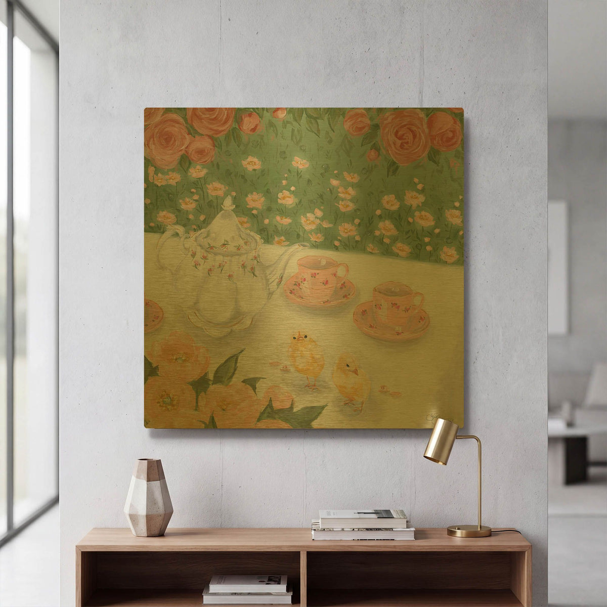 'Tea Party' By Hollihocks Art Gold Metal Wall Art