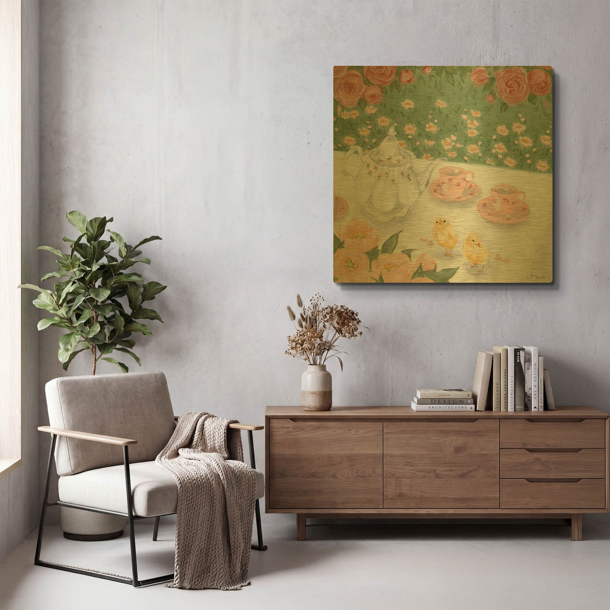 'Tea Party' By Hollihocks Art Gold Metal Wall Art