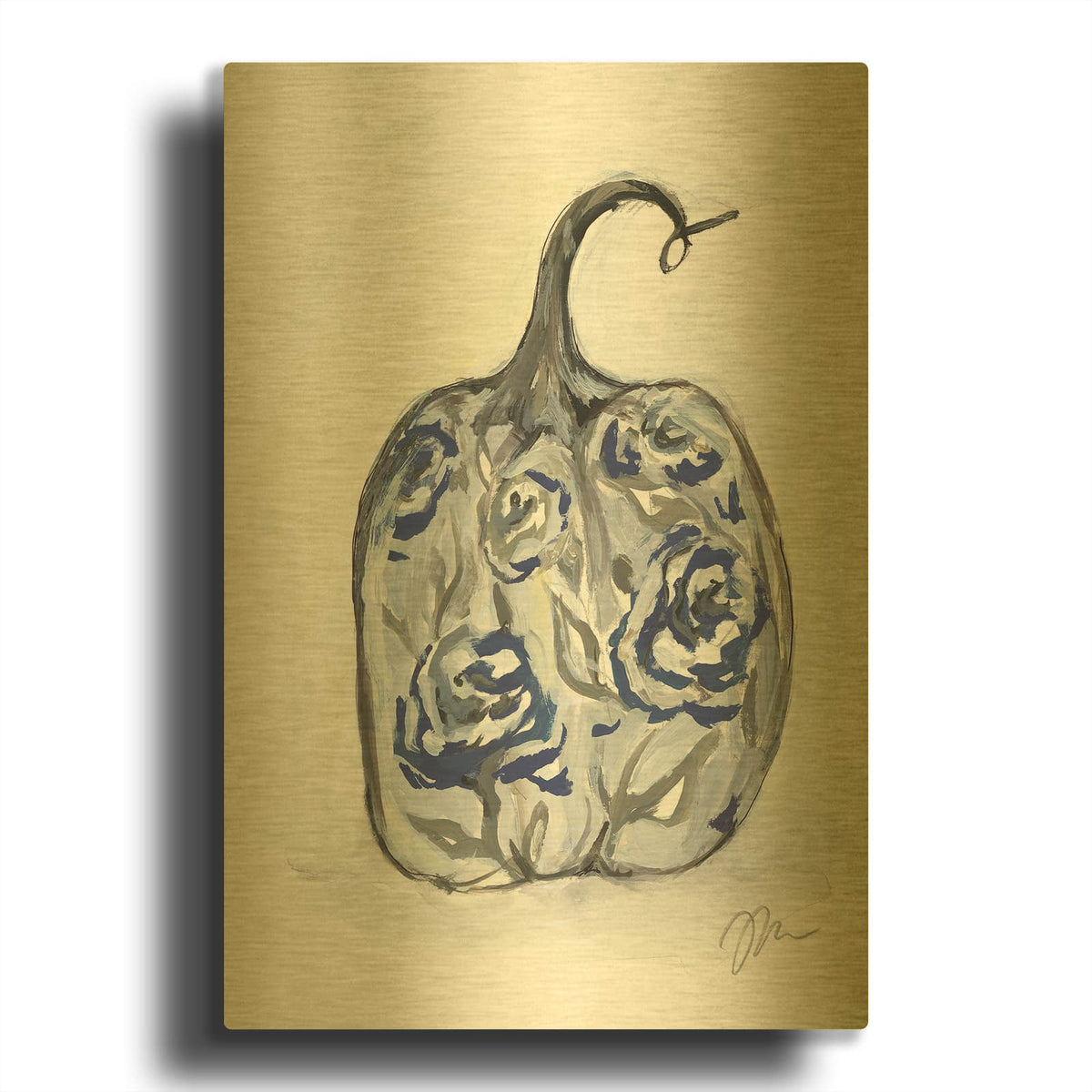 'Floral Pumpkin' By Jessica Mingo Gold Metal Wall Art